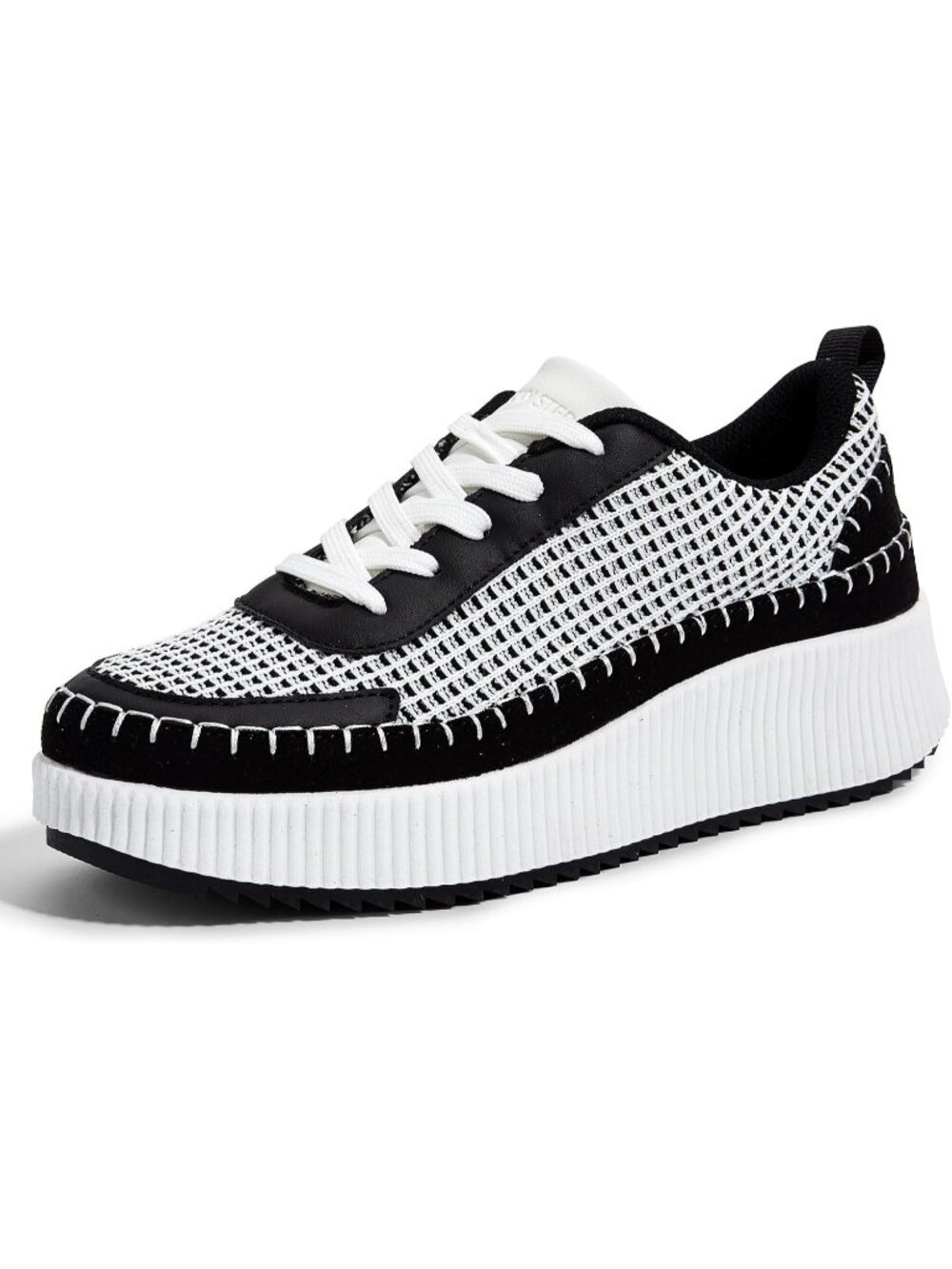 Women's Black White Knit Woven Platform Lace Up Anti Slip Durable Chunky Sneaker